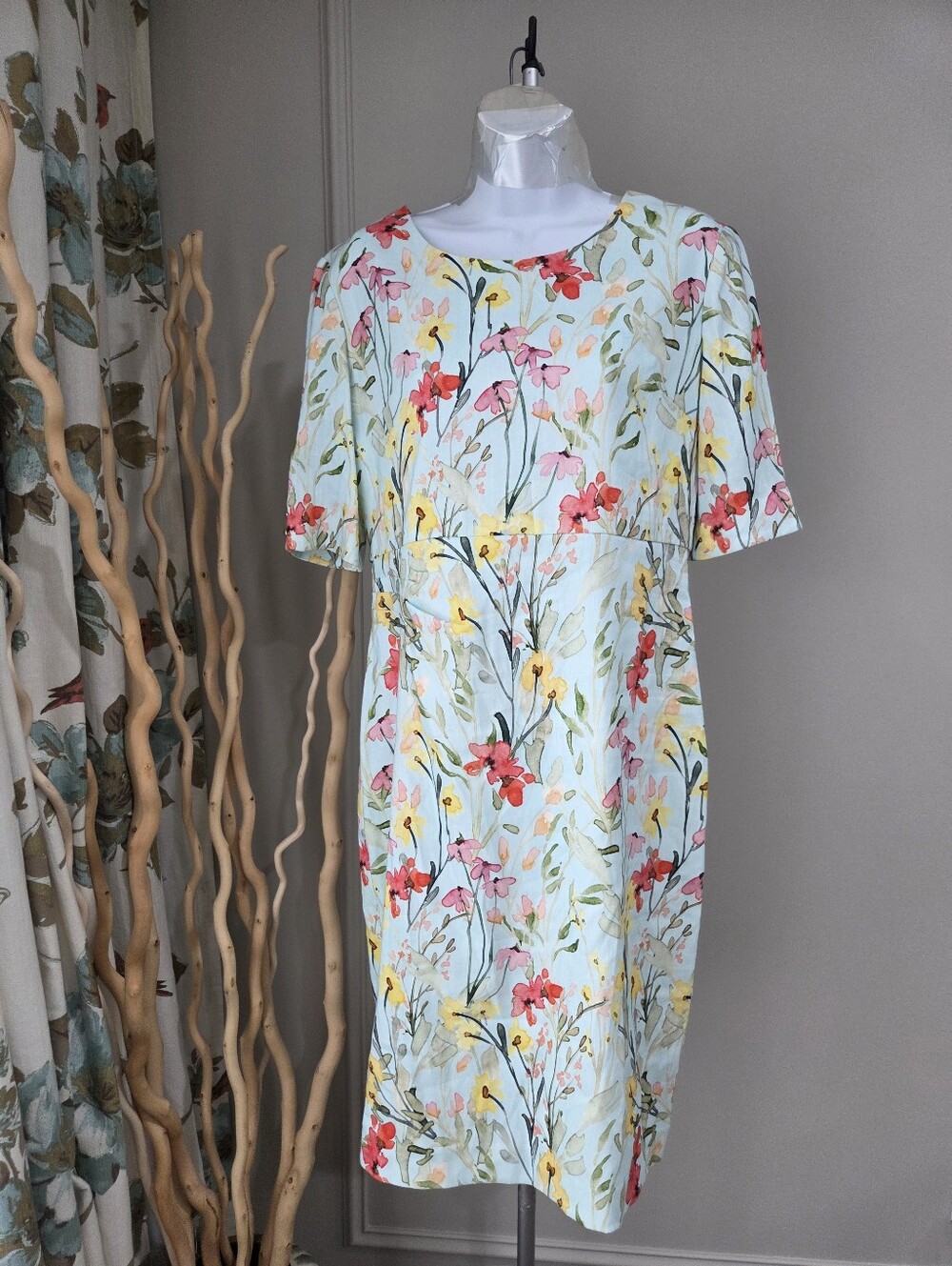 Sara Campbell Light Blue Floral Midi Shift Dress Sz.8